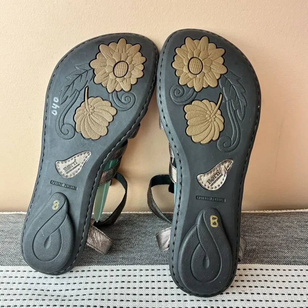 Born Claudy Women’s Pewter Metallic Leather Flat Sandals Size 10 - Picture 5 of 6